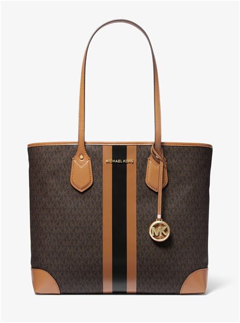 michael michael kors eva large logo stripe tote bag|Eva Large Signature Logo Stripe Tote Bag .